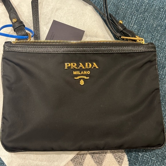 Prada Tessuto Nylon Soft Calf Double Zip Crossbody Bag - Picture 1 of 11